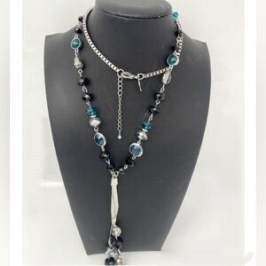 WHBM Silver Lapis Beads with Tassels Necklace